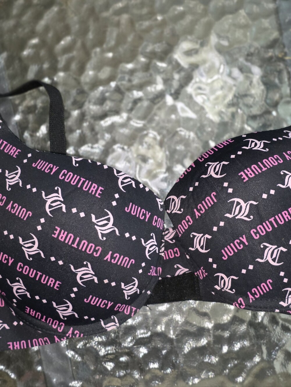 Juicy Couture Black Bra with Pink Logo Print Accents